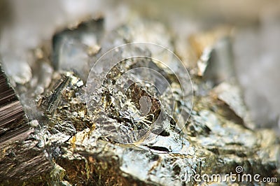 Iron pyrite, is an iron sulfide with the chemical formula FeS2 Stock Photo