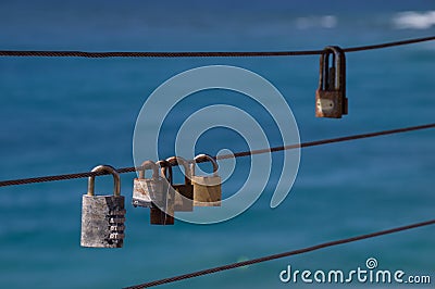 Iron rope with padlocks Stock Photo