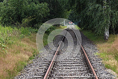 Iron rusty train railway detail dark stones Stock Photo