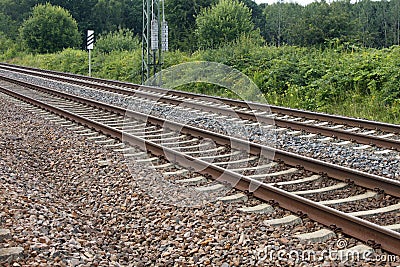 Iron rusty train railway detail dark stones Stock Photo