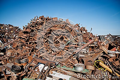 Iron scrap metal compacted to recycle Stock Photo
