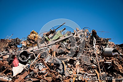 Iron scrap metal compacted to recycle Stock Photo
