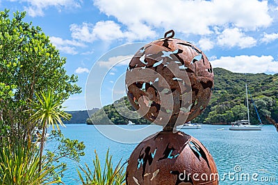 Iron sculpture with rusty patina in wharf of Port Fitzroy Editorial Stock Photo