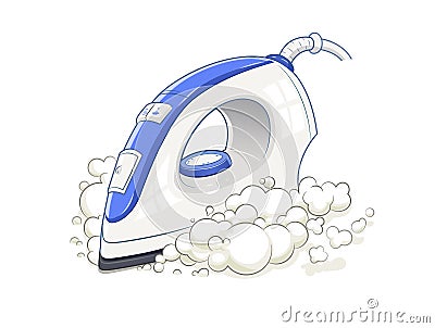 Iron with steam. Home device Vector Illustration