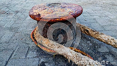 Iron used for mooring ships when they dock at the port Stock Photo