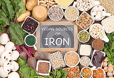 Iron in vegan diet. Food sources of vegan iron Stock Photo