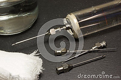 Iron vintage glass syringe Stock Photo