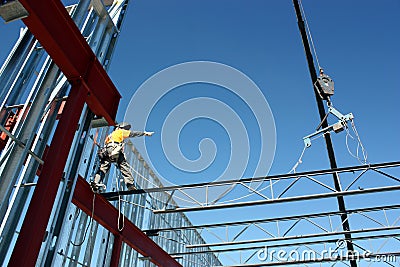 Iron Worker Setting Bar Joist Stock Photo