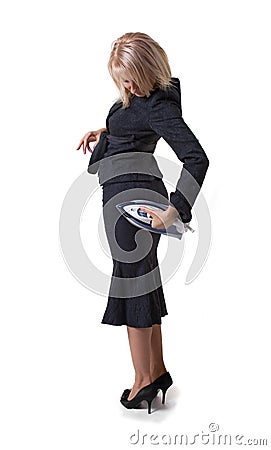 Ironing businesswoman Stock Photo