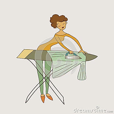 Ironing housewife illustration isolated doodle sketch Cartoon Illustration