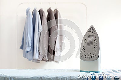 Ironing housework ironed folded shirts clean concept still life Stock Photo