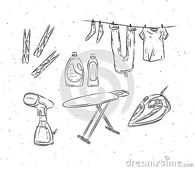 Ironing and laundry accessories graphic style Vector Illustration