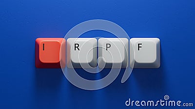 IRPF text on wooden block.close up of Computer keyboard keys Stock Photo