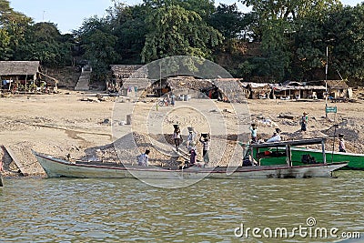 Irrawaddy river in Bagan, Myanmar Editorial Stock Photo