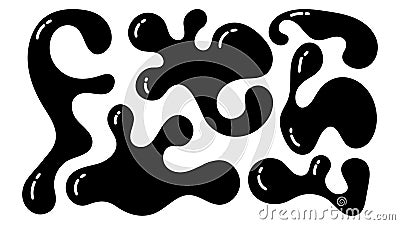 Irregular black organic blobs in various shapes creating a playful visual composition Stock Photo