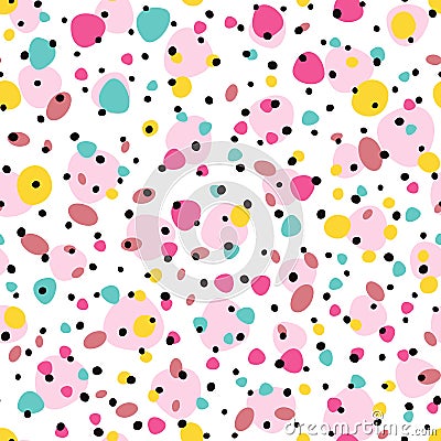 Irregular colorful polka dot. Seamless pattern with colored rounded spots. Vector illustration. Vector Illustration