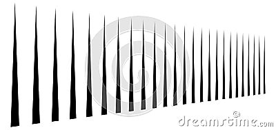 Irregular dashed, segmented vertical lines in a row. 3d stripes in perspective. vertical straight and parallel lines, strips, Vector Illustration