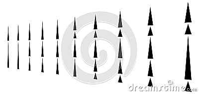 Irregular dashed, segmented vertical lines in a row. 3d stripes in perspective. vertical straight and parallel lines, strips, Vector Illustration