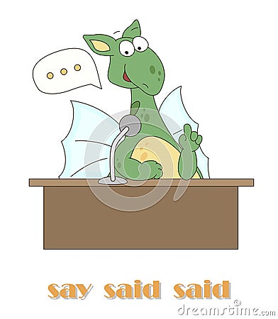 Irregular english verb to say with funny dragon Vector Illustration