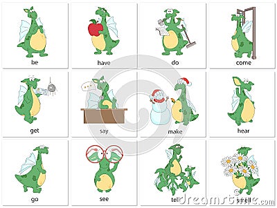 Irregular english verbs with funny dragon Vector Illustration