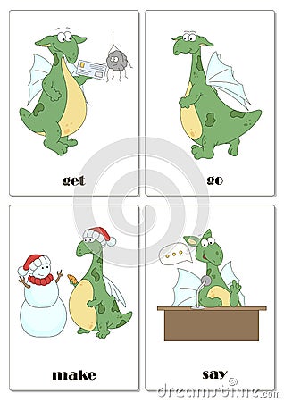 Irregular english verbs with funny dragon Vector Illustration