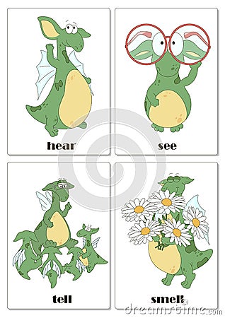 Irregular english verbs with funny dragon Vector Illustration