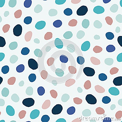 Irregular grunge dots vector seamless pattern. Girly seamless pattern. Pink, blue, teal circles on white background Vector Illustration