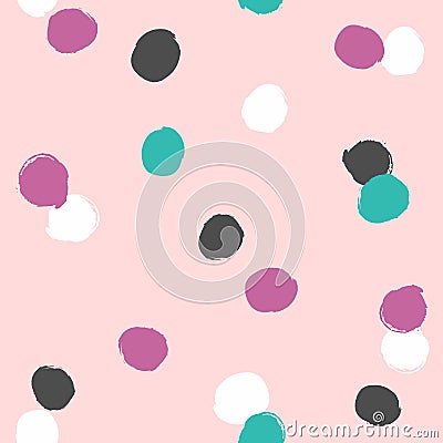 Irregular polka dot drawn by hand with rough brush. Simple seamless pattern. Grunge, sketch, watercolor. Vector Illustration