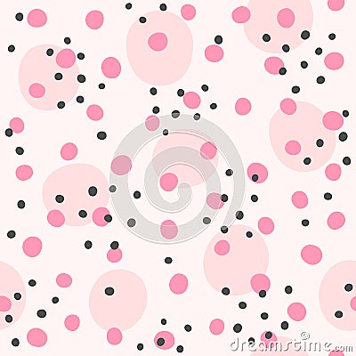 Irregular polka dot. Seamless pattern with repeating round spots. Simple girly print. Vector Illustration
