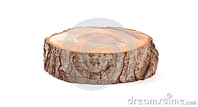 Irregular shape wood slab with bark and tree growth rings Stock Photo