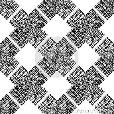 Irregular vector gauze weave effect cross seamless pattern background. Backdrop of black and white coarsely woven band Vector Illustration