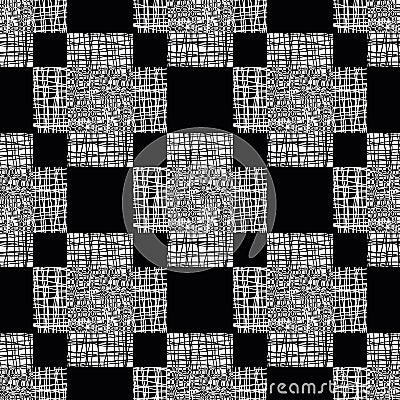 Irregular vector gauze weave effect cross seamless pattern background. Backdrop of monochrome coarsely woven crosses Vector Illustration