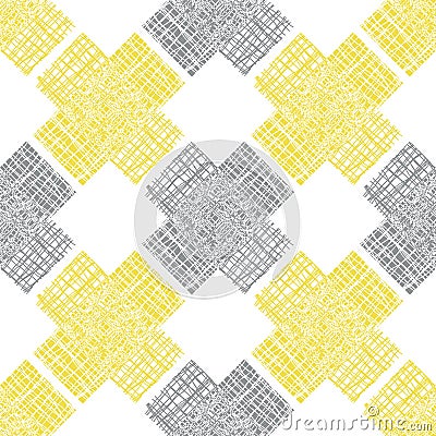 Irregular vector gauze weave effect cross seamless pattern background. Backdrop of yellow grey coarsely woven band aid Vector Illustration