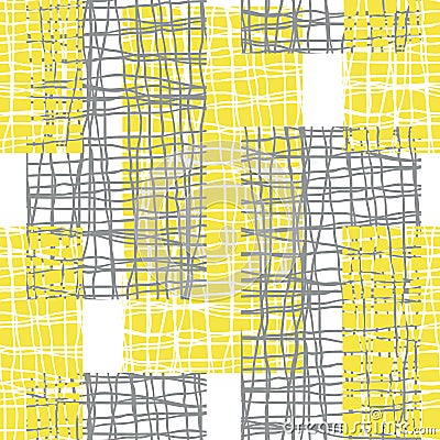 Irregular vector gauze weave effect strips seamless pattern background. Backdrop of yellow grey coarsely woven vertical Vector Illustration
