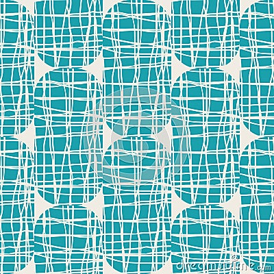Irregular weave effect vector rectangles seamless pattern background. Backdrop with alternating columns of aqua blue Vector Illustration