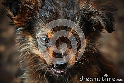 An irresistibly cute puppy bares its tiny teeth in a feisty growl Stock Photo