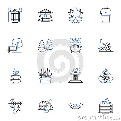Irrigation line icons collection. Sprinklers, Drought, Rain, Irrigation, Watering, Sprays, Lawn vector and linear Vector Illustration