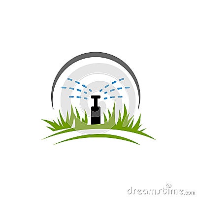 landscape irrigations system with droplet lawn sprinkler irrigation services logo design vector illustration Cartoon Illustration