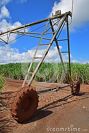 Irrigation technology system used in Sugarcane plantation field Stock Photo