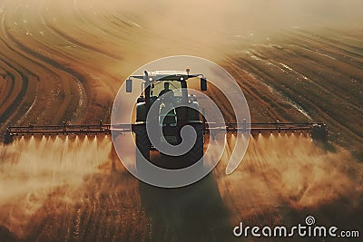 irrigation tractor driving spraying or harvesting an agricultural crop Stock Photo