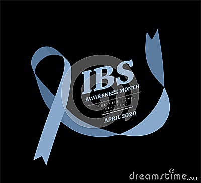 Irritable Bowel Syndrome, IBS Awareness Month. Vector illustration with blue ribbon Vector Illustration