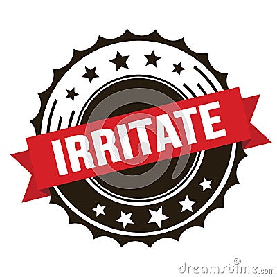 IRRITATE text on red brown ribbon stamp Stock Photo