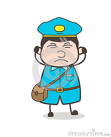 Irritated Cartoon Postboy Character Stock Photo