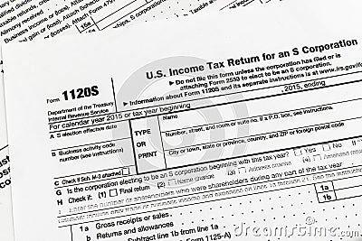 IRS Form 1120S Small Corporation Income Tax Return Editorial Stock Photo