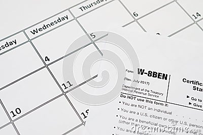 IRS Form W-8BEN Certificate of foreign status of beneficial owner for United States tax withholding and reporting for individuals Stock Photo