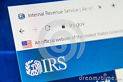 Irs.gov Web Site. Selective focus. Editorial Stock Photo