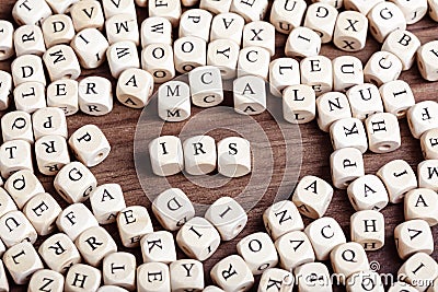 IRS, letter dices word Stock Photo