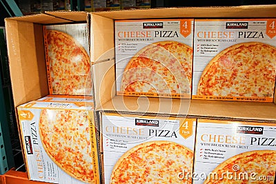 Kirkland Signature cheese pizza at store Editorial Stock Photo