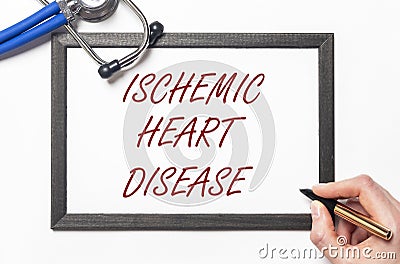 Ischemic heart disease inscription. Coronary disease Stock Photo