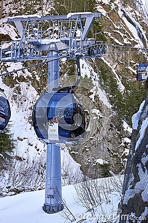 Modern aerial tramway in Austrian Alps ski resort Editorial Stock Photo